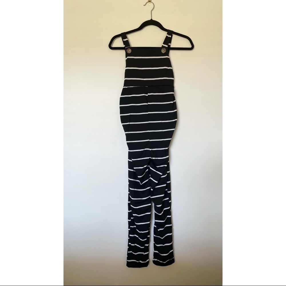 Black and white stripe maternity overalls